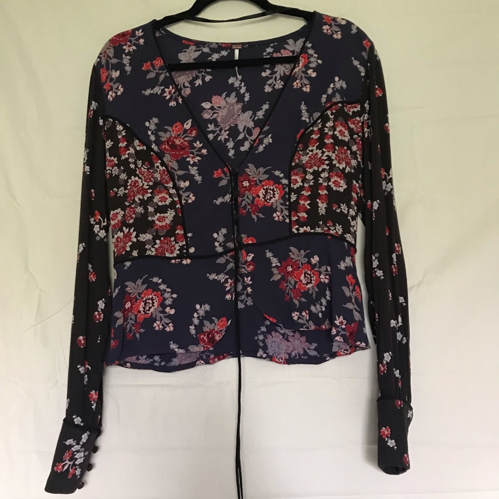 Free People corded floral peplum blouse